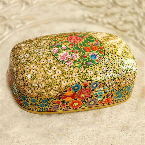 papier mache covered box hand painted metal inside|paper mache with lids.